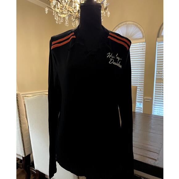 Harley-Davidson Tops - Harley-Davidson Women's Iconic Laced Front Black Long Sleeve Henley Medium